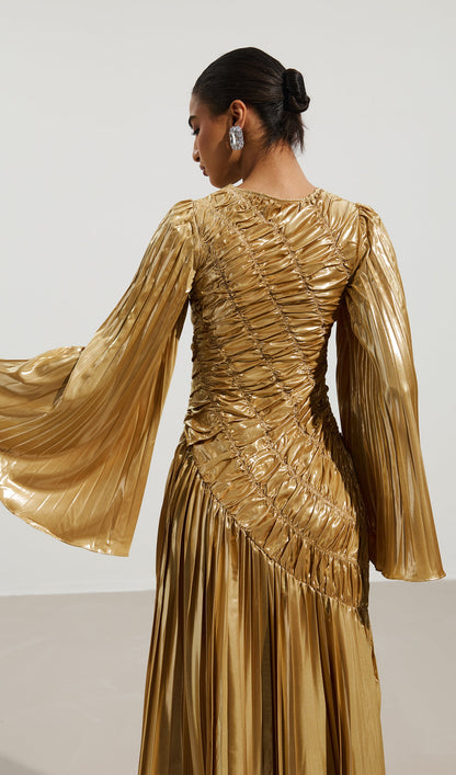 Metallic Maxi Dress In Gold