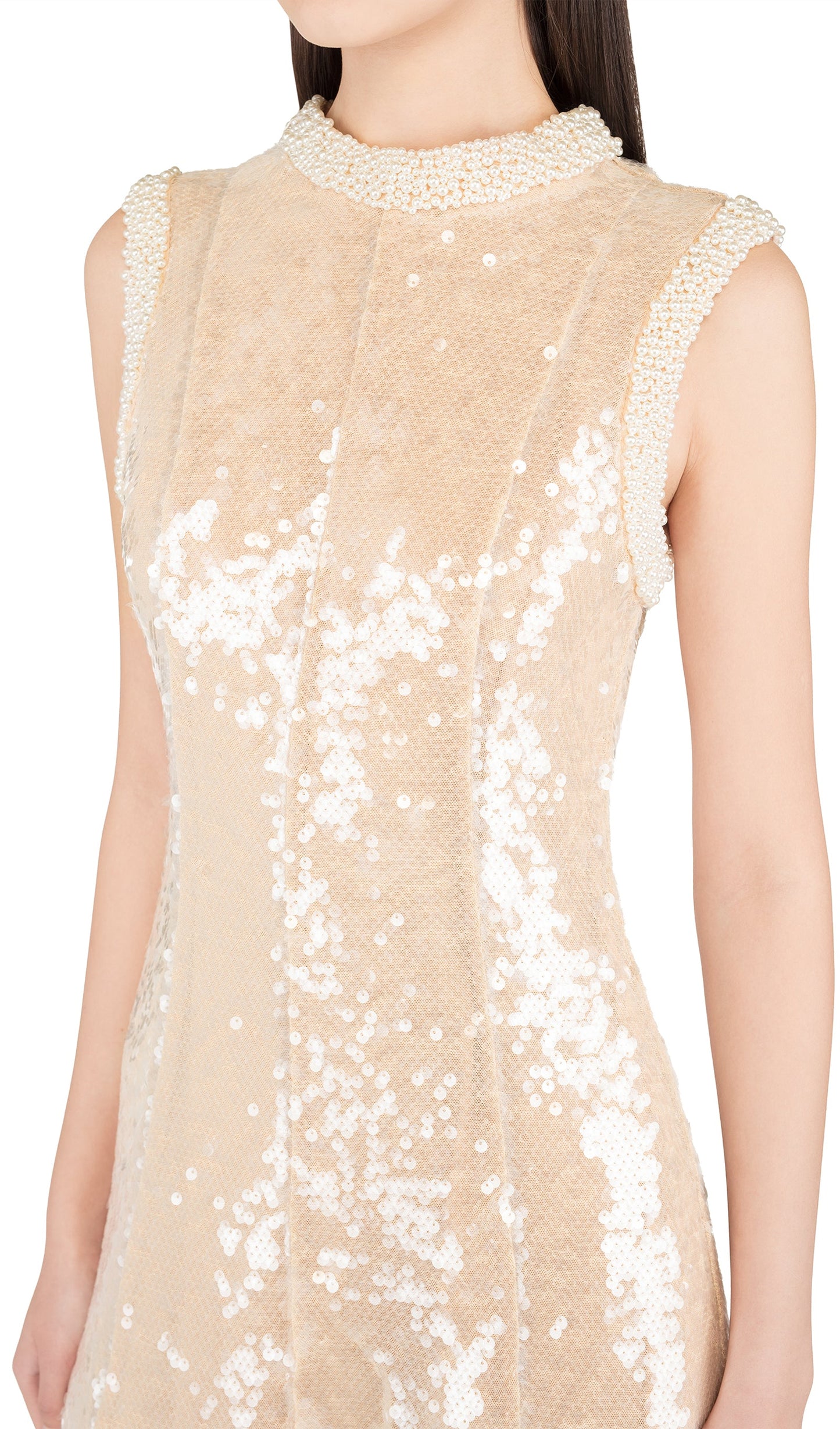 Sequin Embellished Pearl Trim Midi Dress