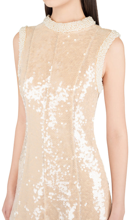 Sequin Embellished Pearl Trim Midi Dress