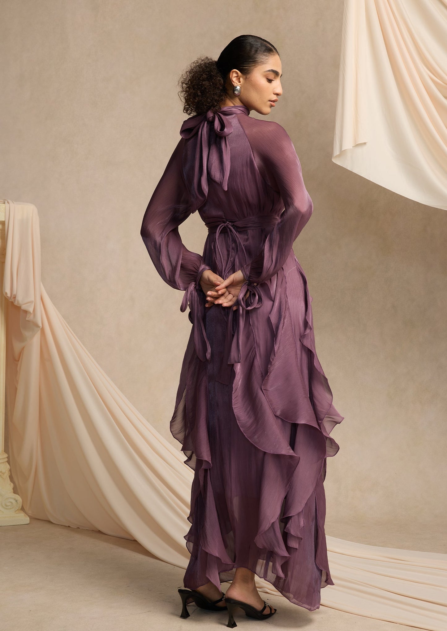 High Neck Tiered Ruffle Maxi Dress