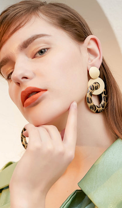 Leopard Dangle Drop Hoop Earrings