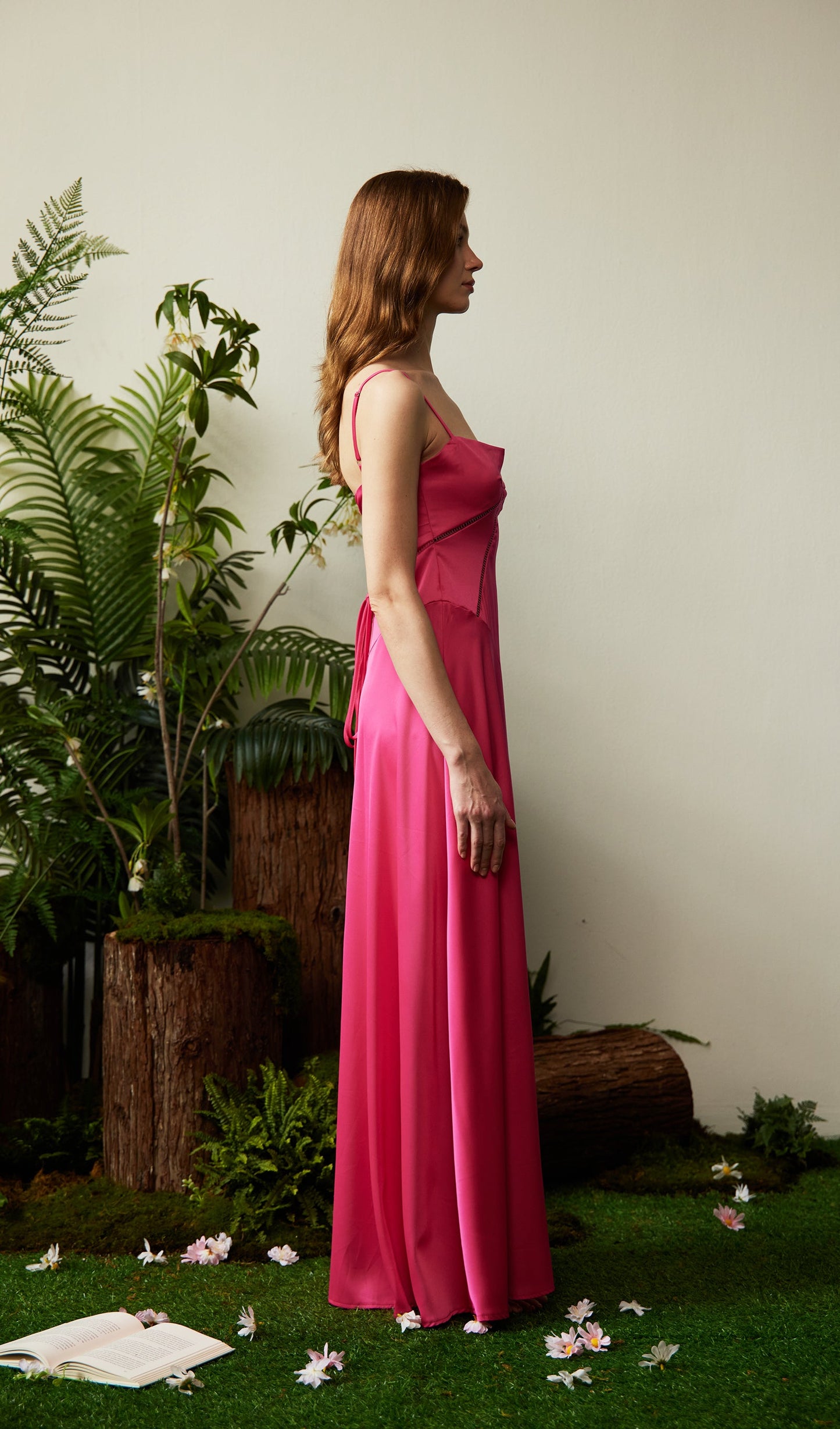 Satin Lace Up Maxi Dress