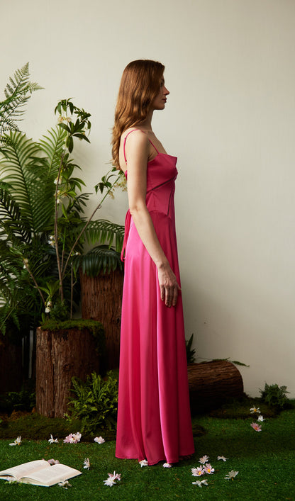 Satin Lace Up Maxi Dress