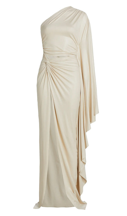 Noor Elegance One Shoulder Coated Jersey Gown