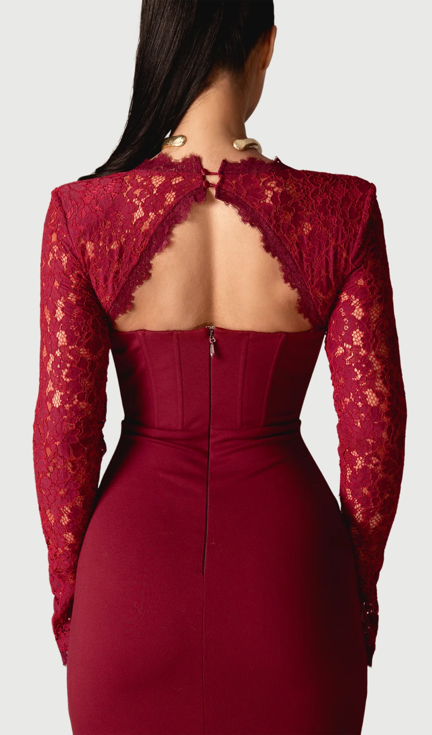 Guipure Lace Corset Mini Dress In Red