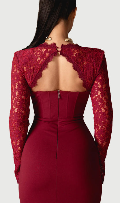 Guipure Lace Corset Mini Dress In Red