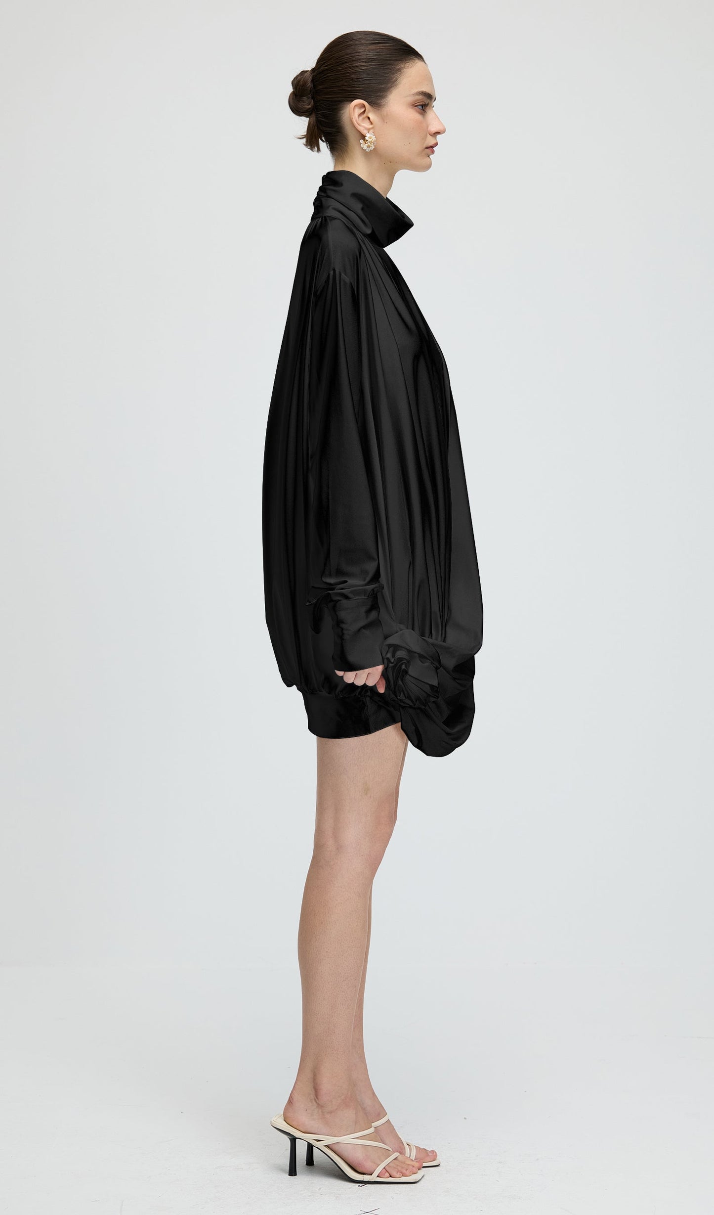 Flower Cut Out Mesh Ruched Mini Dress In Black
