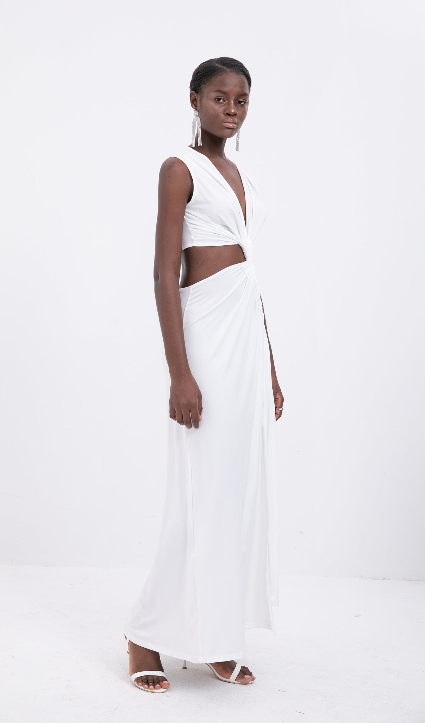 Trendy One-Shoulder Cut-Out Maxi Dress-White
