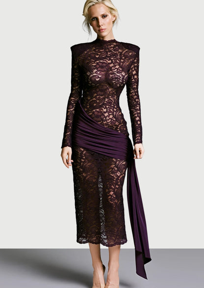 Siren Lace Midi Dress In Purple