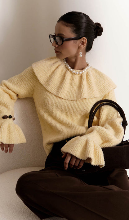 Sweater With Flounces In Yellow