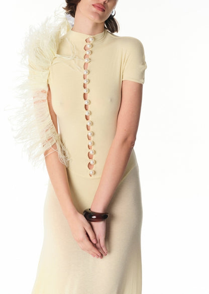 Short Sleeved Sheer Button Maxi Dress In Yellow