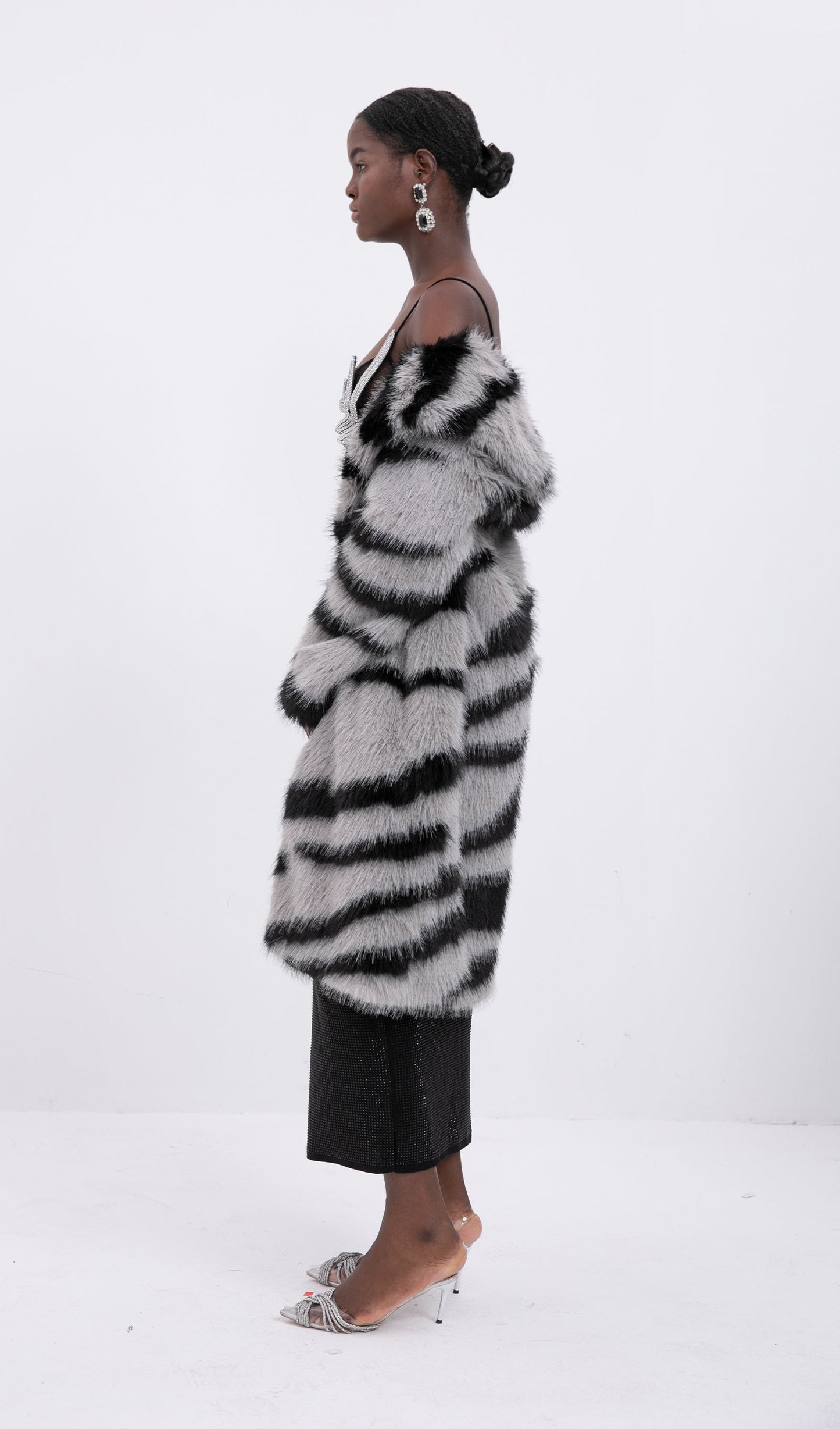 Trendy Faux Fur Zebra Print Coat