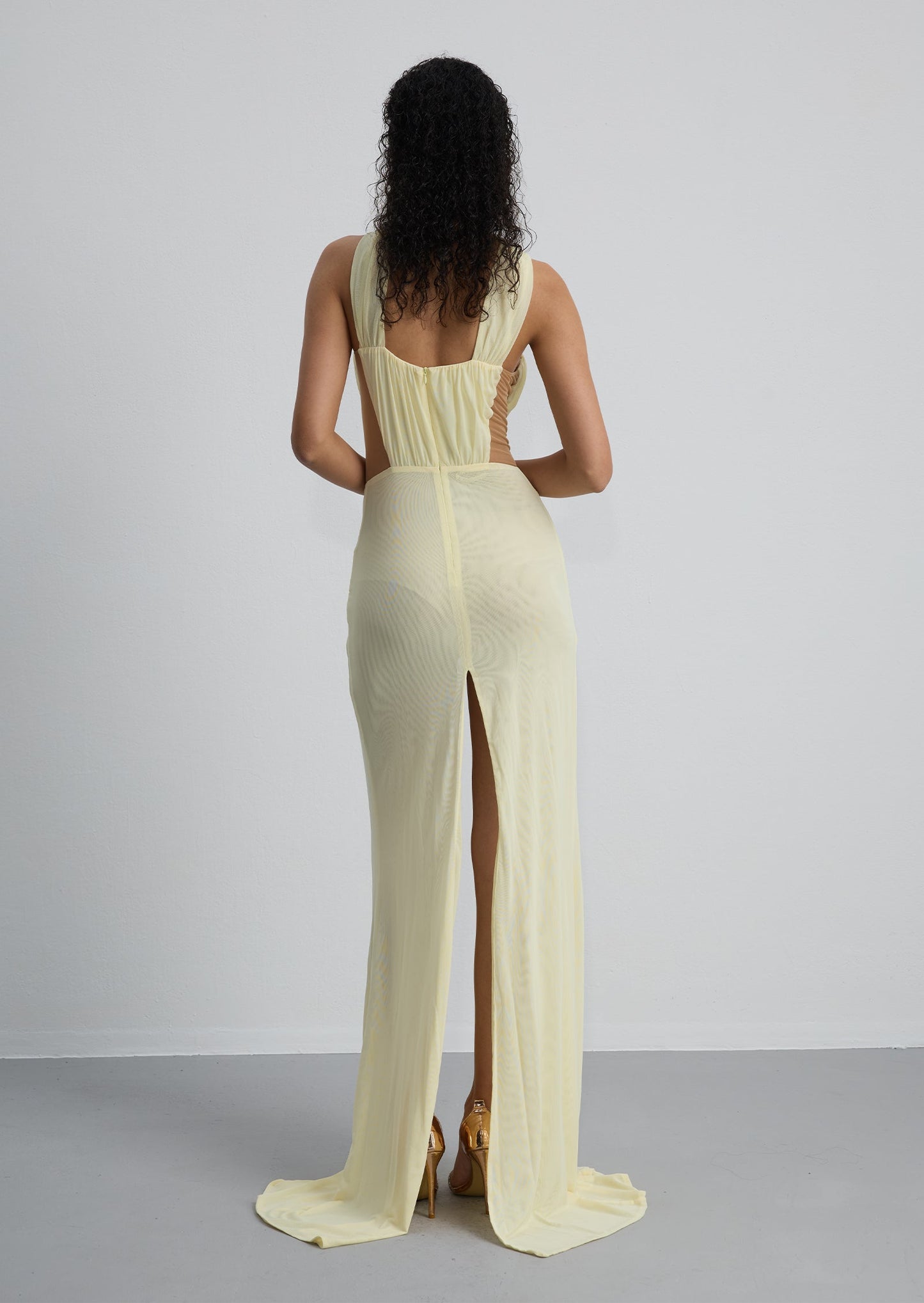Ruched Halter Neck Slit Gown