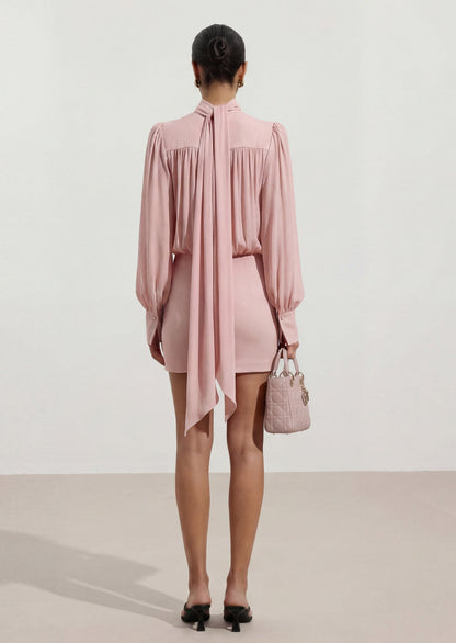 Back Bow Detail Puff-Sleeve Blouson Dress