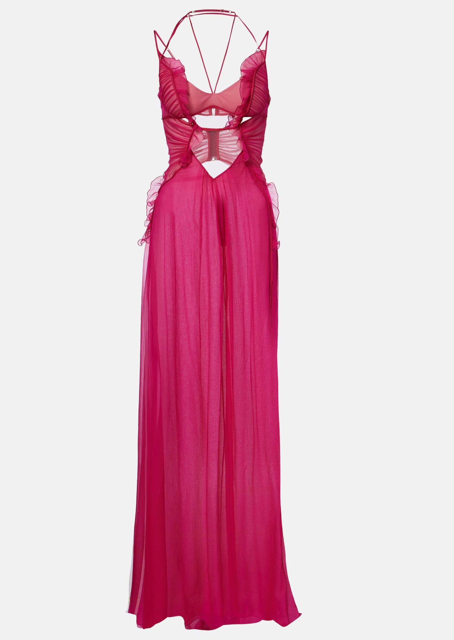 Semi Sheer Silk Slit Maxi Dress