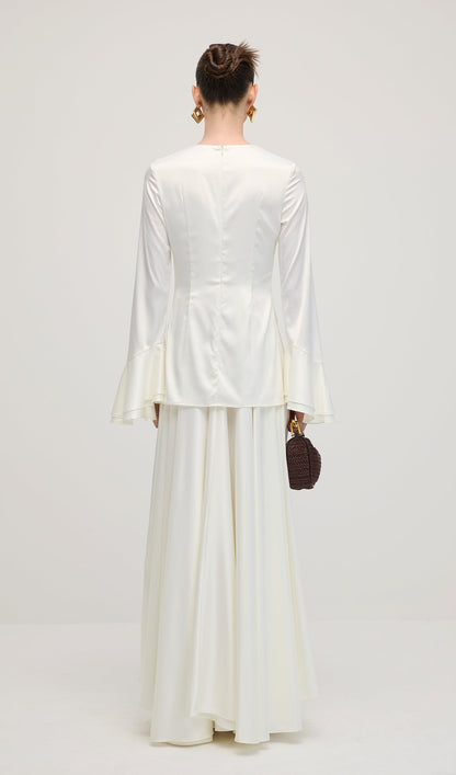 Asymmetrical Draped Bodice Ruffle Maxi Dress