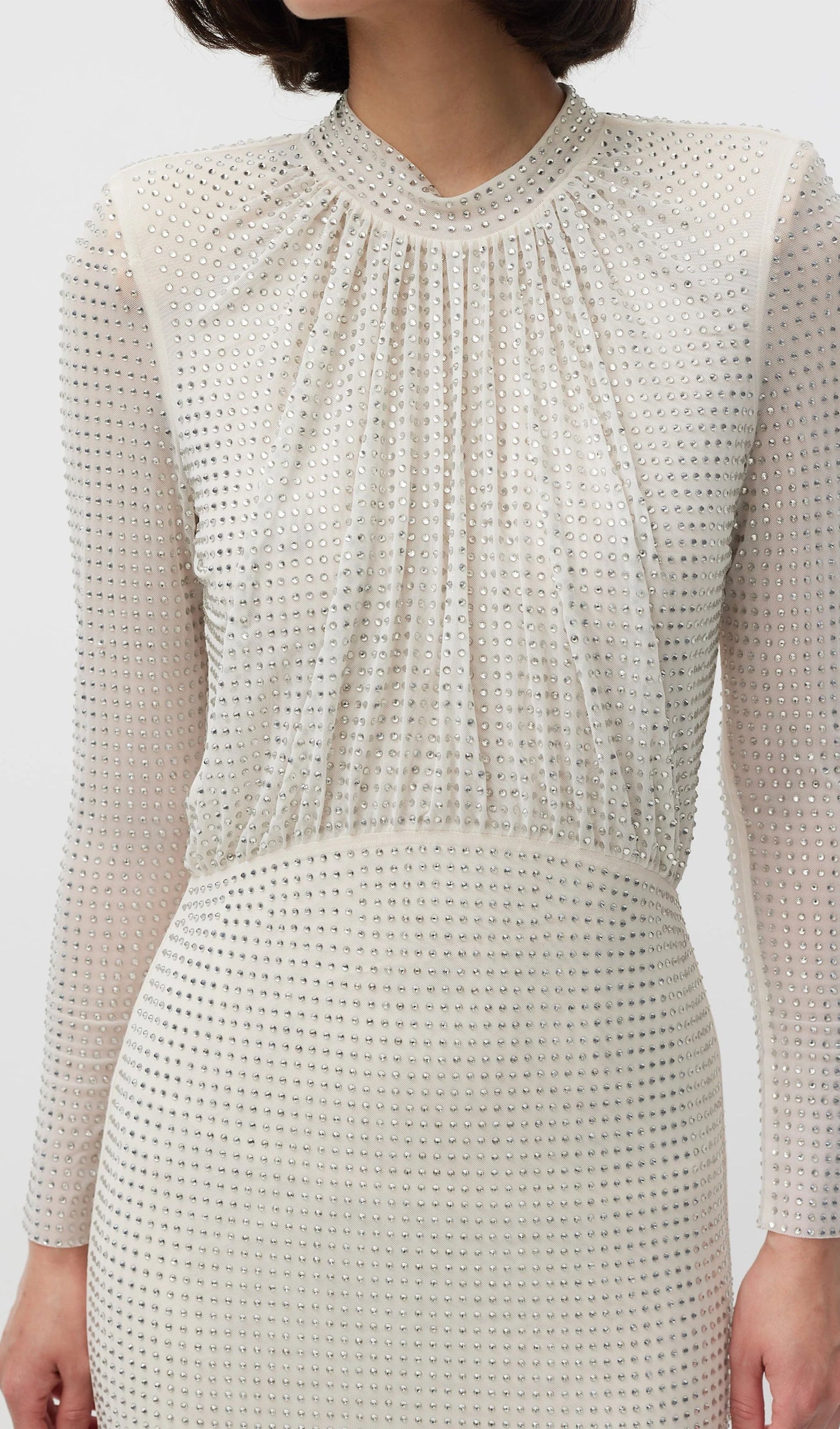 Rhinestone Mesh Long Sleeve Maxi Dress