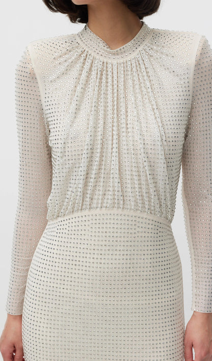 Rhinestone Mesh Long Sleeve Maxi Dress