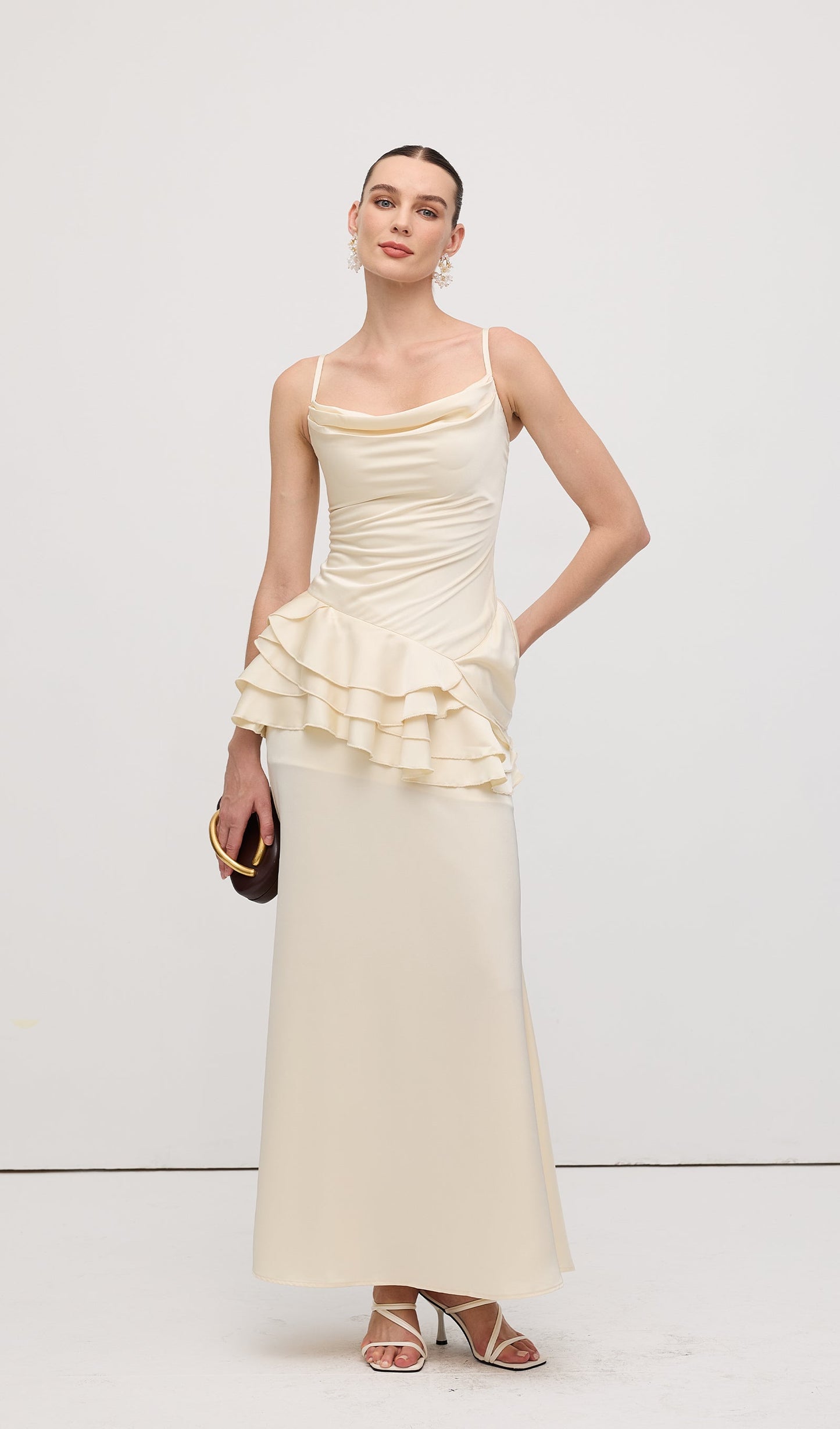 Sleeveless Layered Ruffled Maxi Dress Champagne