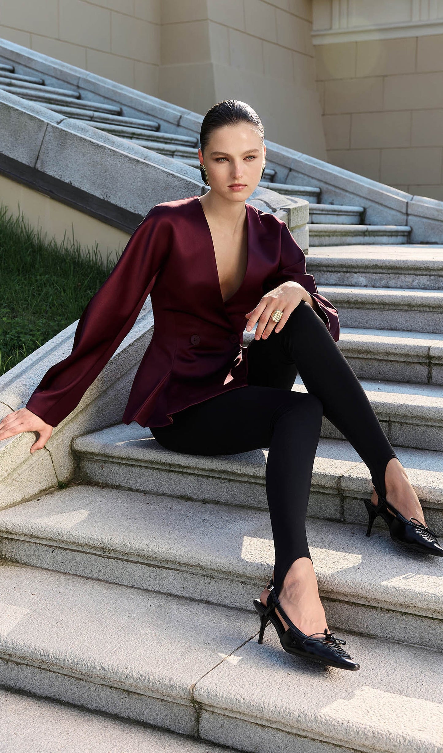Jacket With Voluminous Sleeves And Waist Pleats
