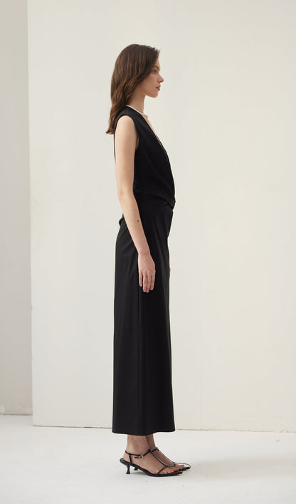 V Neck Crepe Twist Maxi Dress