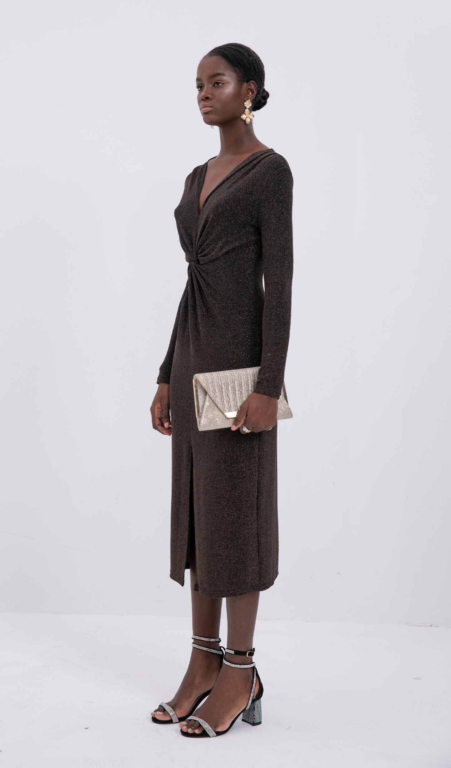 Trendy Sparkle Knit Twist-Front Midi Dress