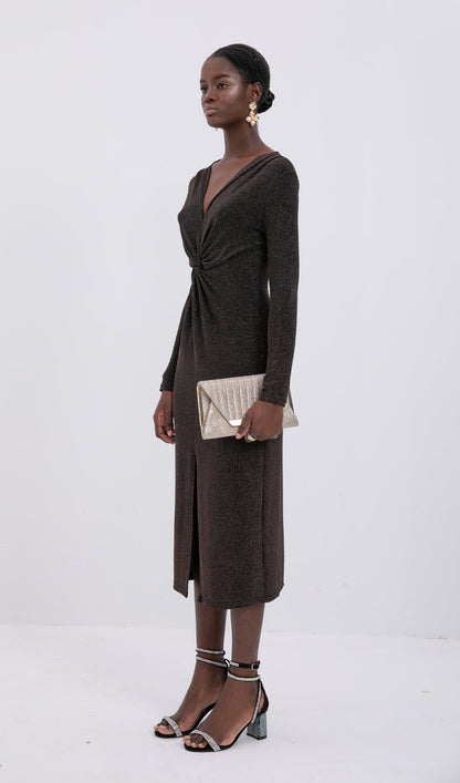 Trendy Sparkle Knit Twist-Front Midi Dress