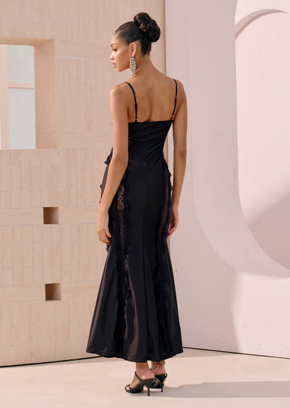 Lace Mermaid Maxi Dress In Black