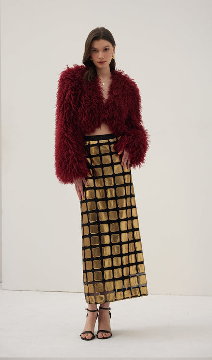 Faux Fur Jacket In Burgundy Coat