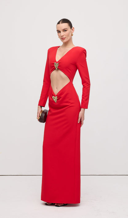 Heart Jewel Details Maxi Dress