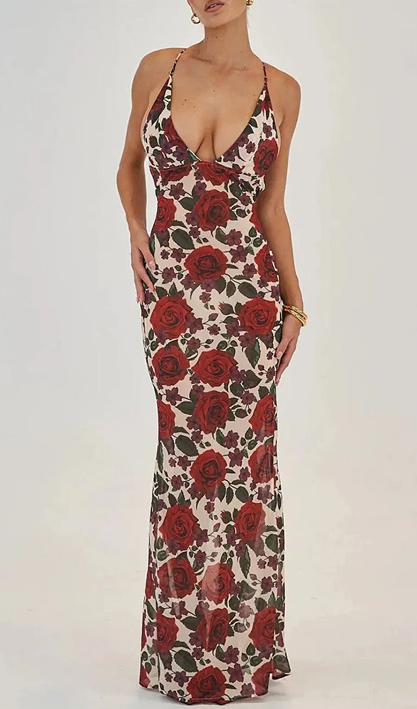 Floral Backless Bodycon Maxi Dress