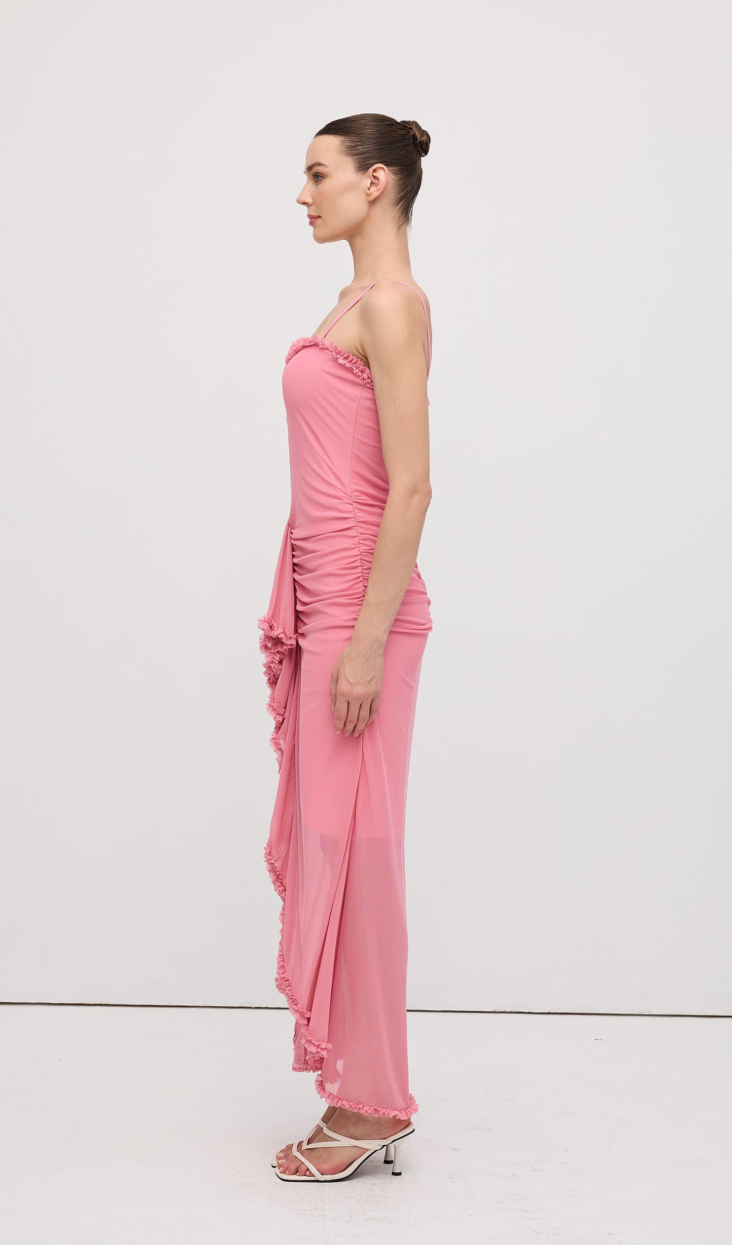 Ruffled Front Gown Maxi Dress Pink