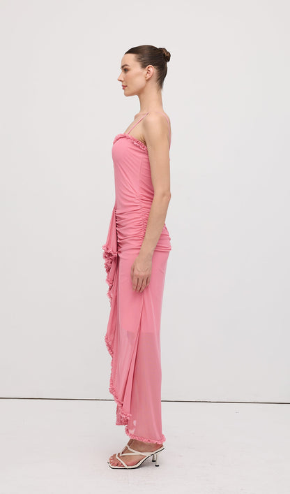 Ruffled Front Gown Maxi Dress Pink