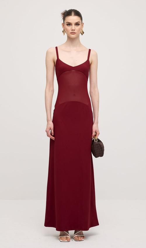 Red Sheer Knit Curve Maxi Dress