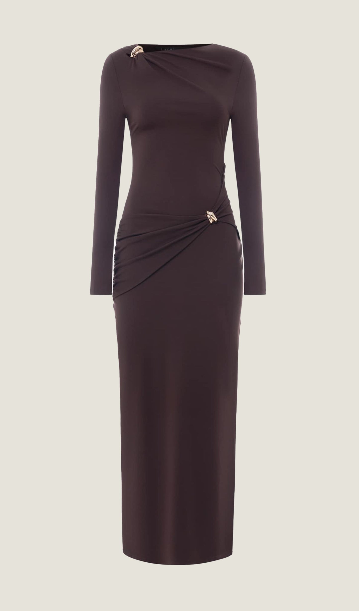 Jersey Seductive Fitted Maxi Dress-Brown