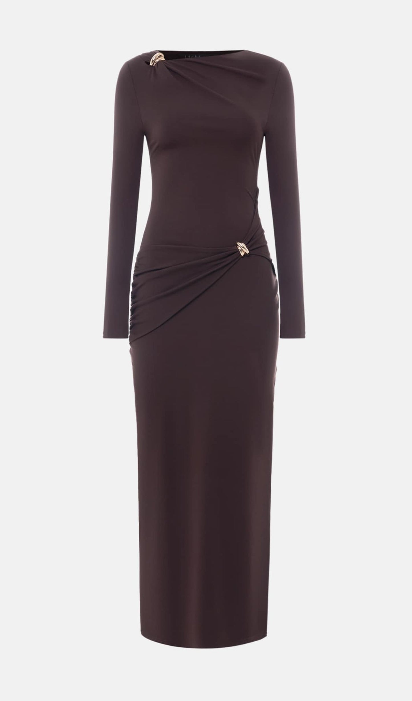 Jersey Seductive Fitted Maxi Dress-Brown