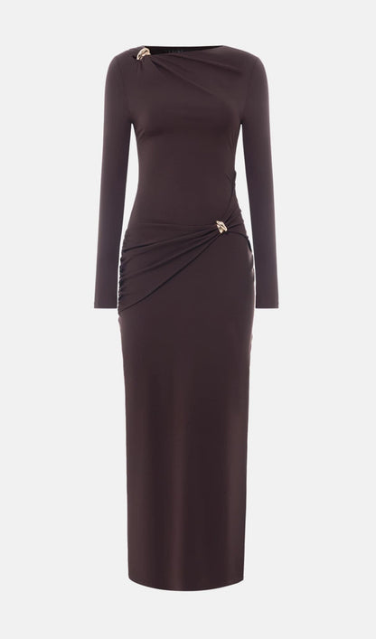 Jersey Seductive Fitted Maxi Dress-Brown