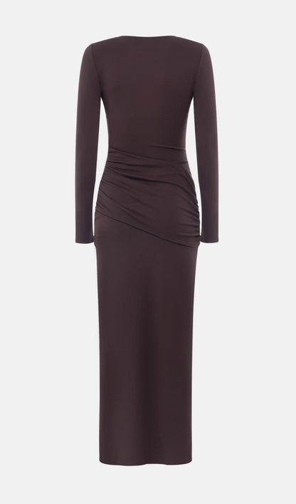 Jersey Seductive Fitted Maxi Dress-Brown