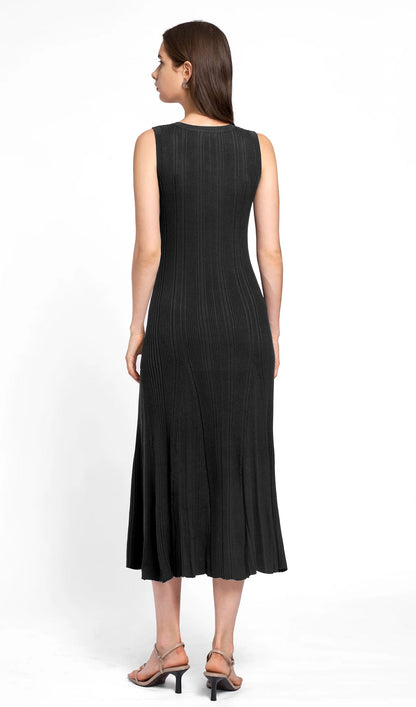 Metallic Button Knit Midi Dress Black