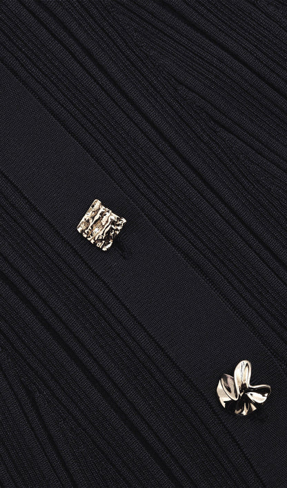 Metallic Button Knit Midi Dress Black