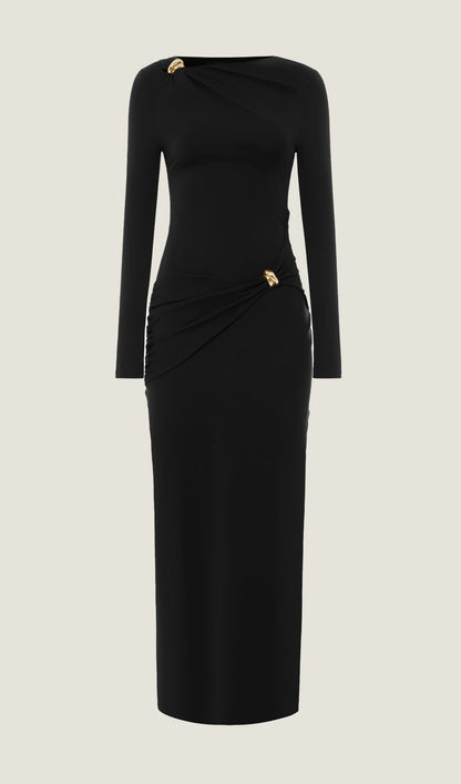 Jersey Seductive Fitted Maxi Dress-Black