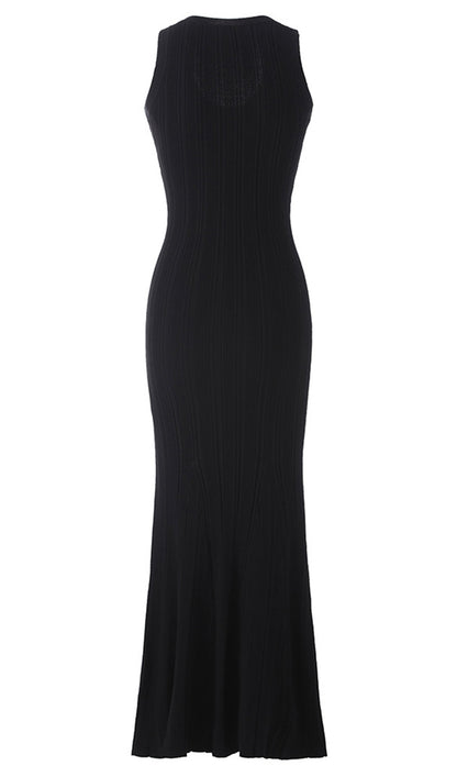 Metallic Button Knit Midi Dress Black