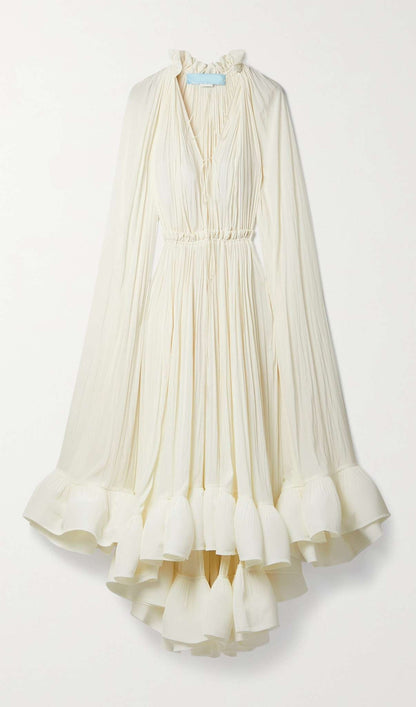 Cape Sleeve Pleated Baggy Midi Dress