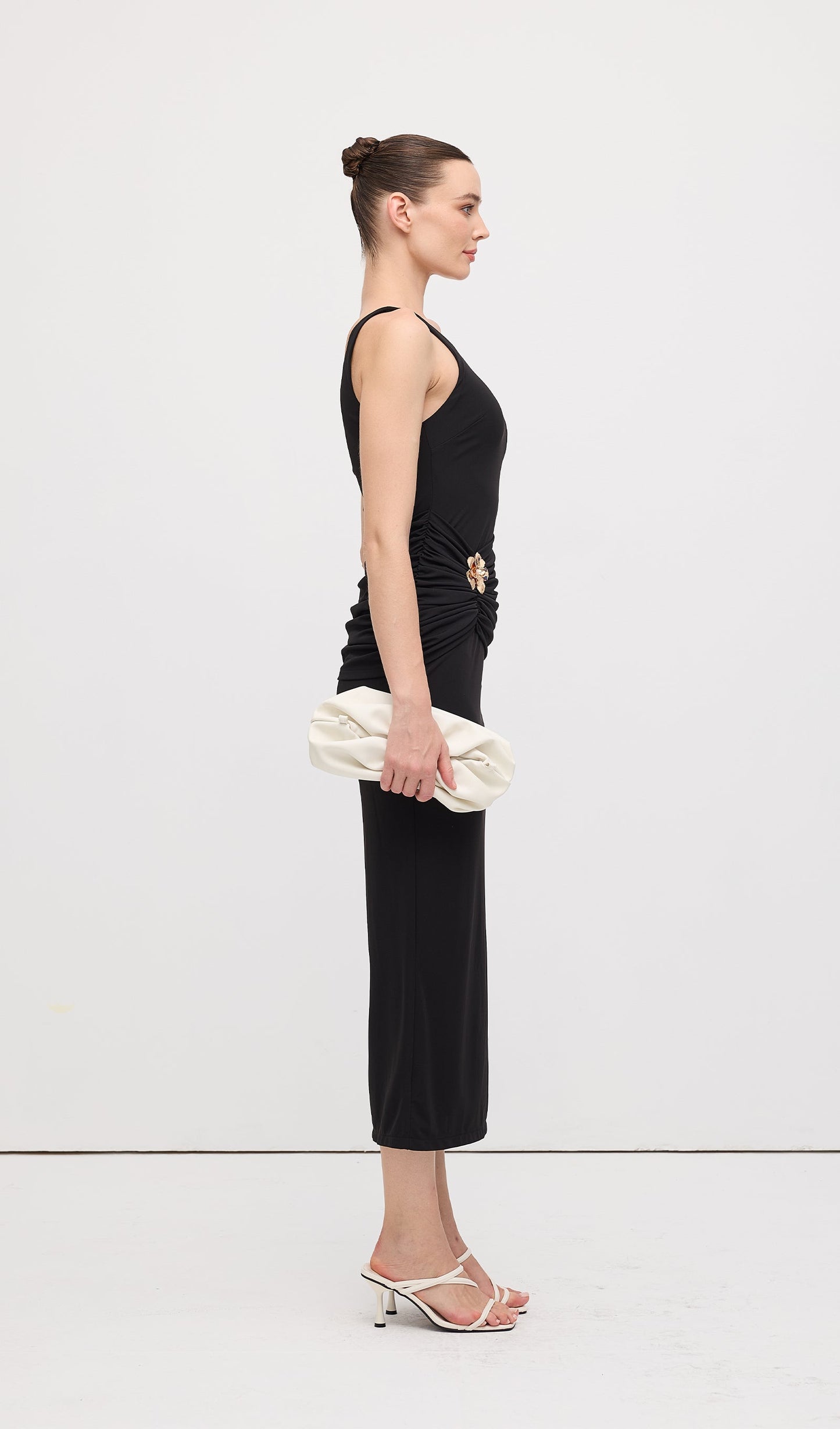 Sleeveless Pleats At Waist Midi Dress