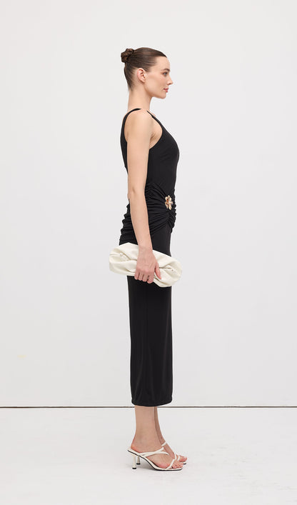 Sleeveless Pleats At Waist Midi Dress