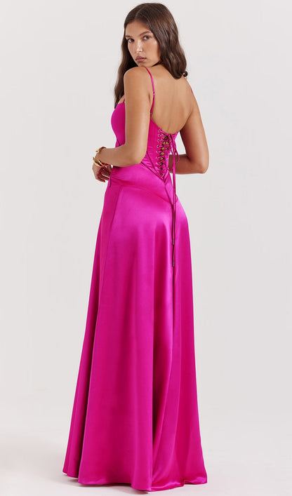 Satin Lace Up Maxi Dress