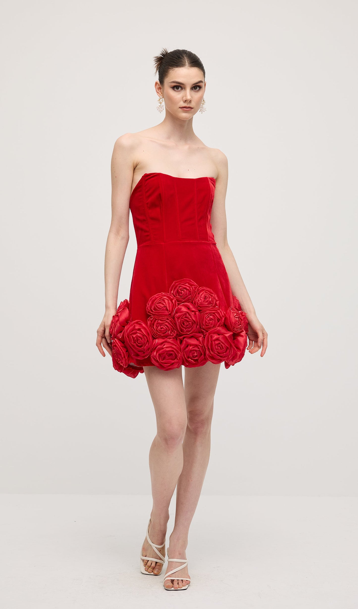 Off Shoulder Flower Mini Dress In Red