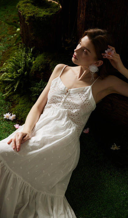 Hollow Embroidery Slip Midi Dress