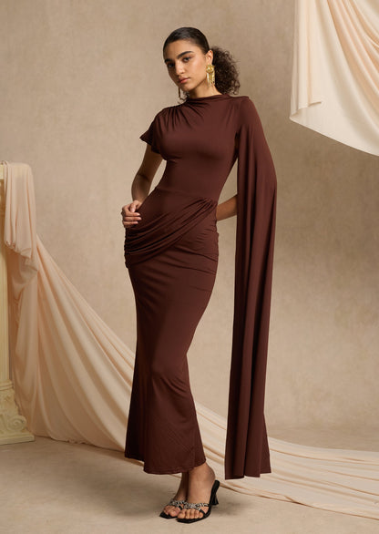 High Neck Maxi With Long Cape Sleeve