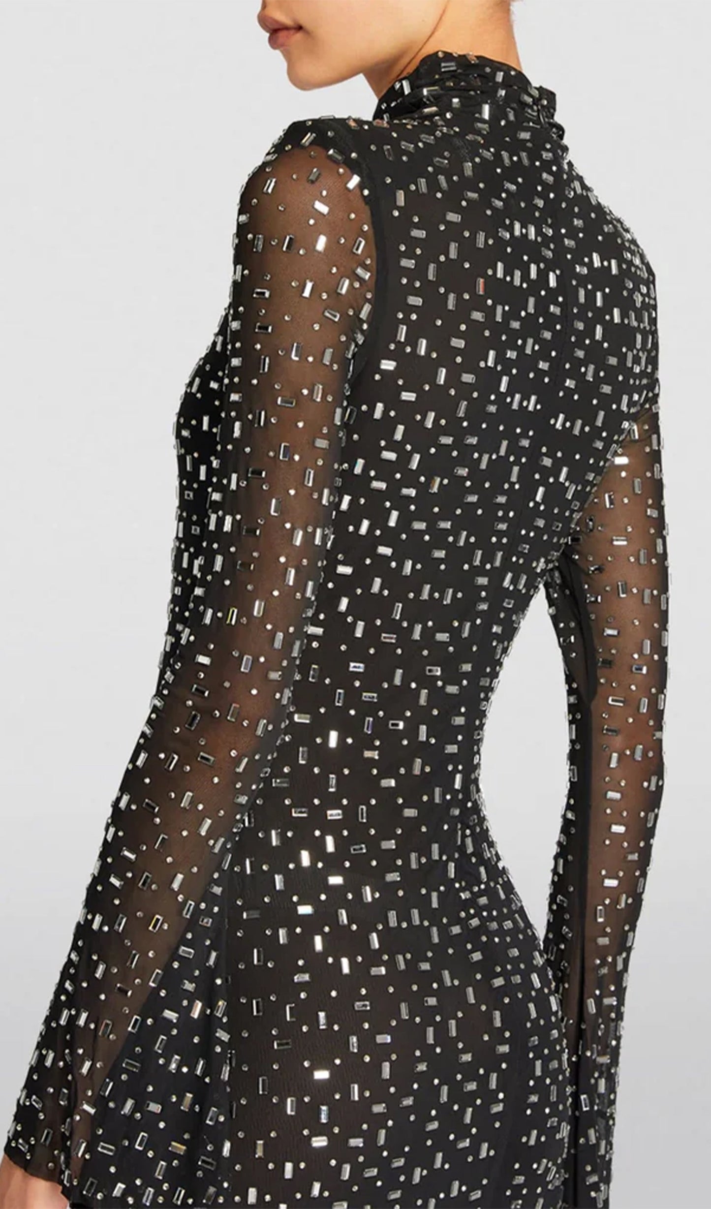 Rhinestone-Embellished Mesh Midi Dress